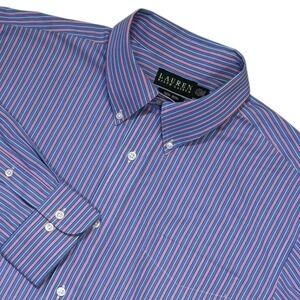 Ralph Lauren Men's Non Iron Blue Pink Stripe Button Down Shirt Size 17 1/2 34/35